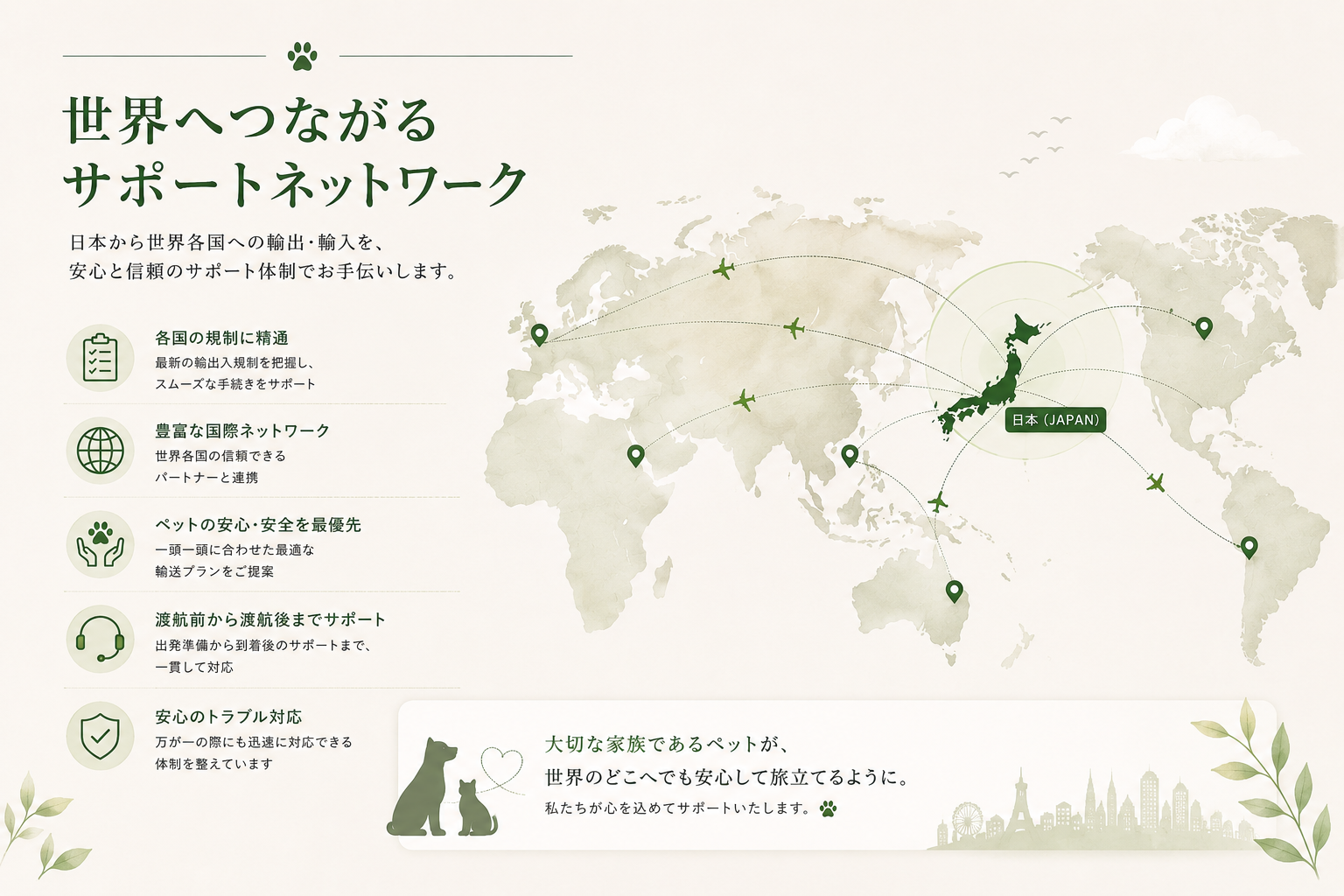 日本から世界中へのペット輸出入ネットワーク地図